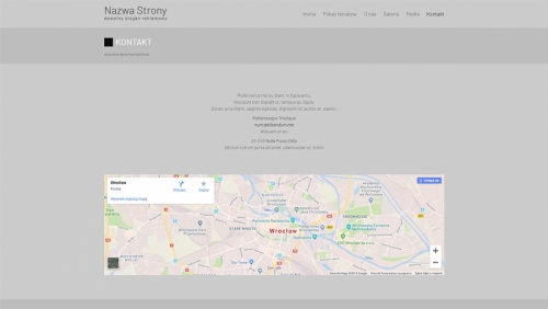 Na stronie kontaktowej prezentowane mogą być informacje oraz dane dojazdu na mapie Google.